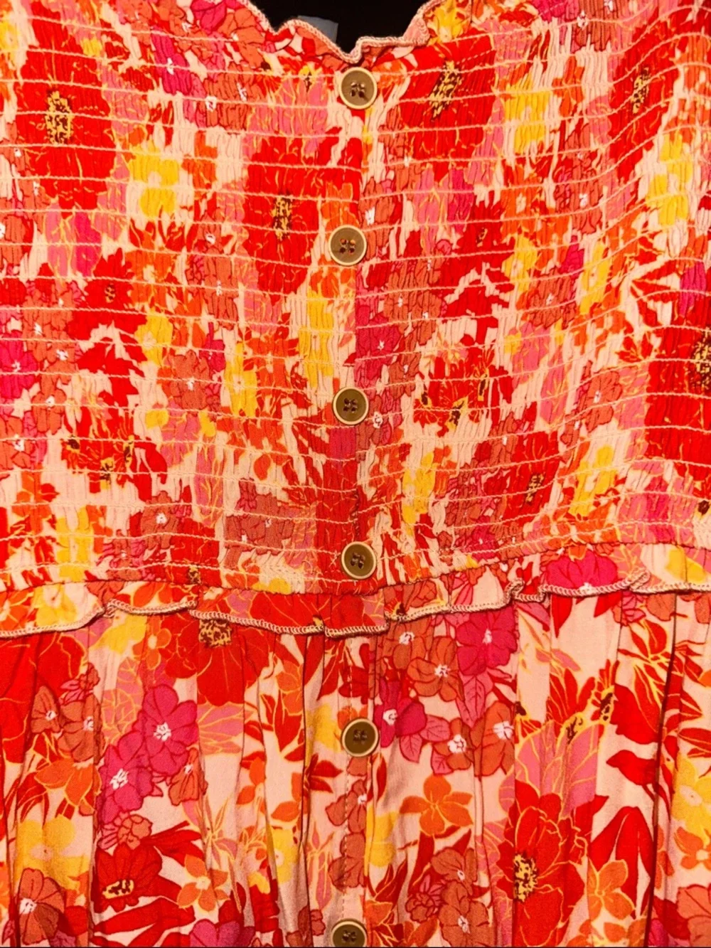 Floral Pink-orange Long Sleeve Maxi Dress beach maxi dress boho floral - Picture 3 of 7